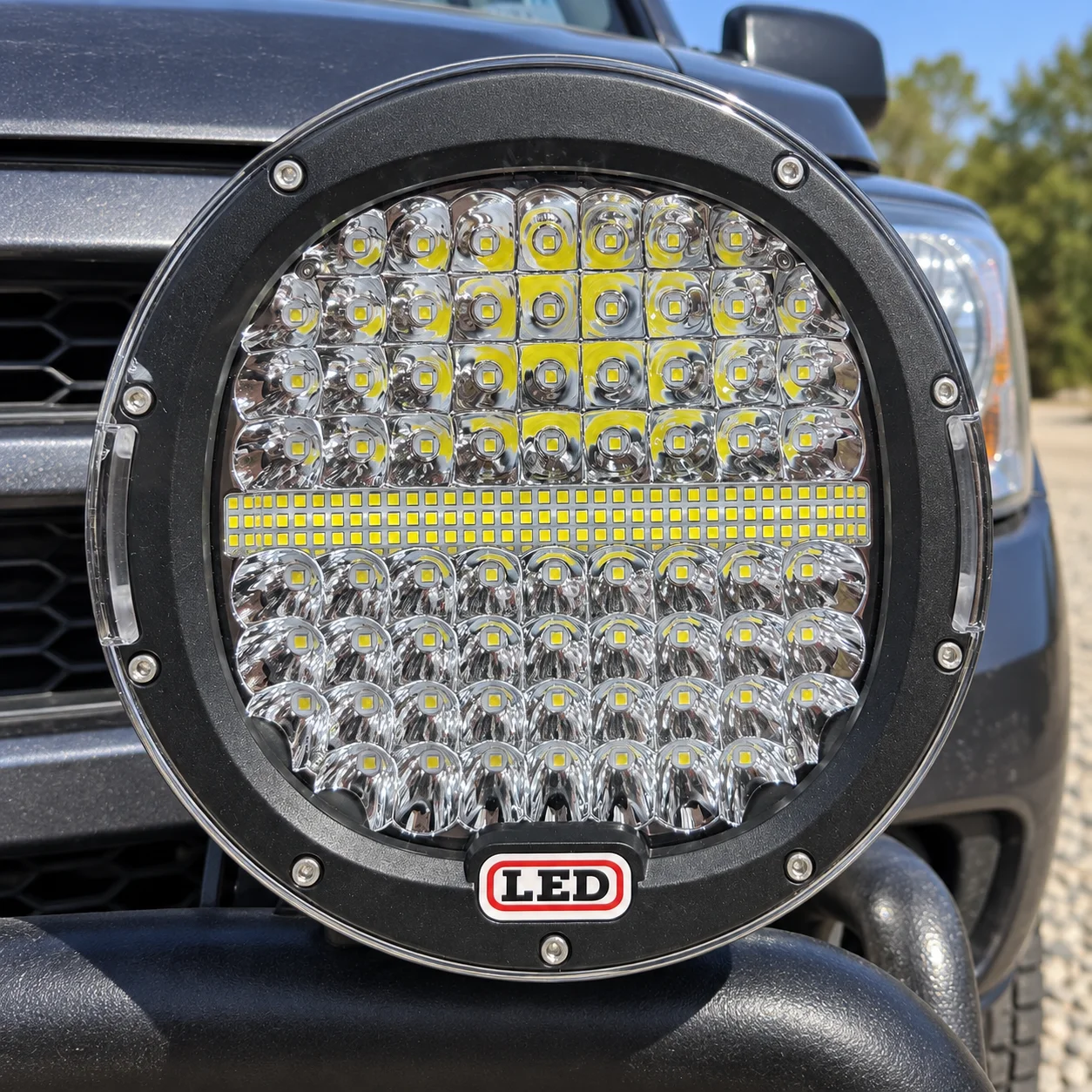 LED radni reflektor – okrugli crni sa centralnom LED trakom