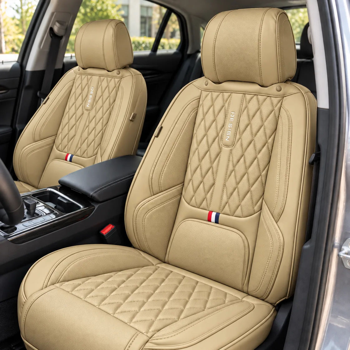Kožne presvlake za auto sjedišta DESIGN, komplet – bež