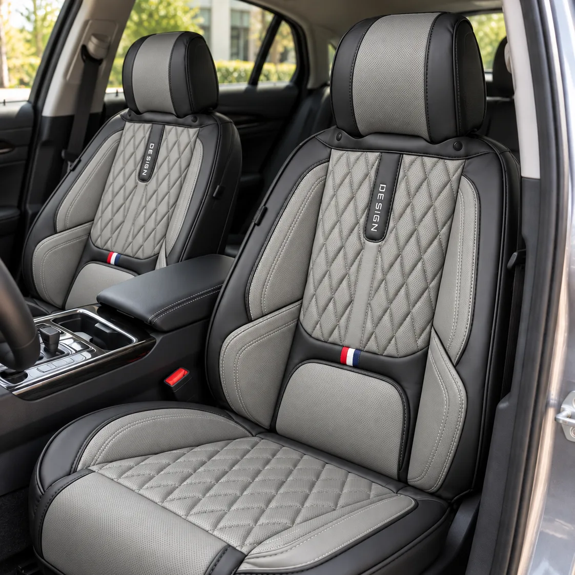Kožne presvlake za auto sjedišta DESIGN, komplet – crno-sive