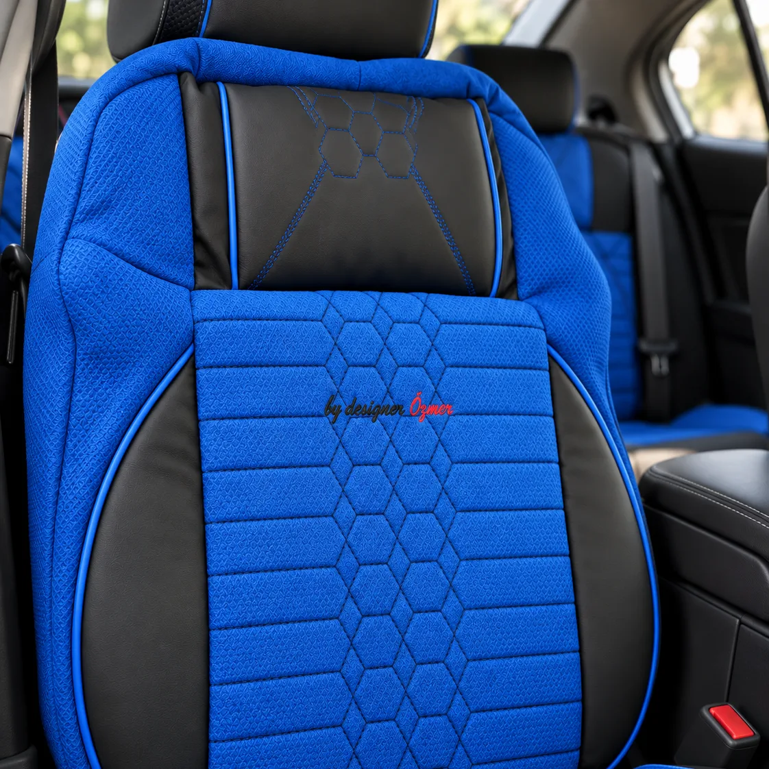 Presvlake za auto sjedišta, komplet – plavo-crne sa šestougaonim šavovima