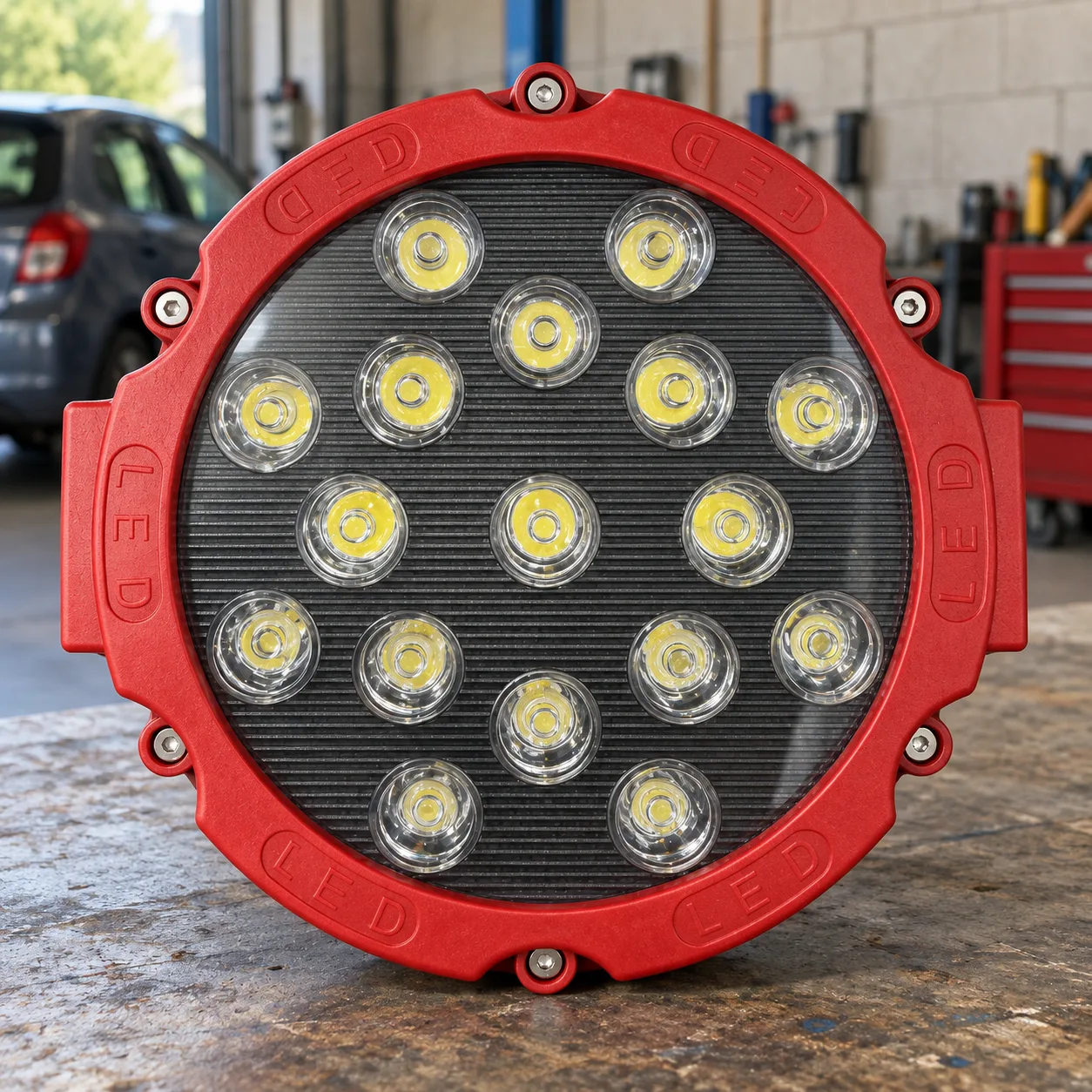 LED radni reflektor – okrugli sa crvenim okvirom