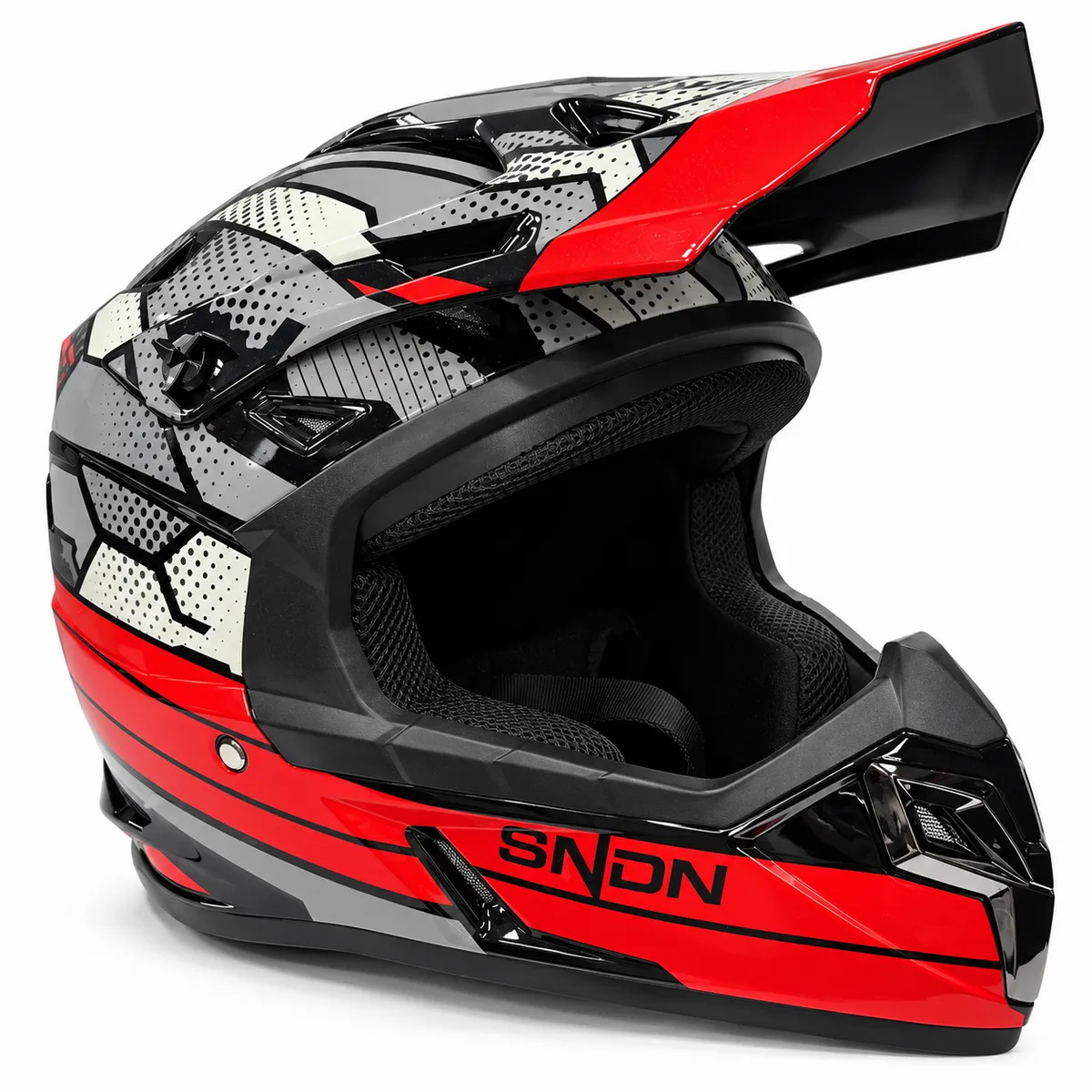 Kaciga za motokros SNDN – crveno-sivo-crna