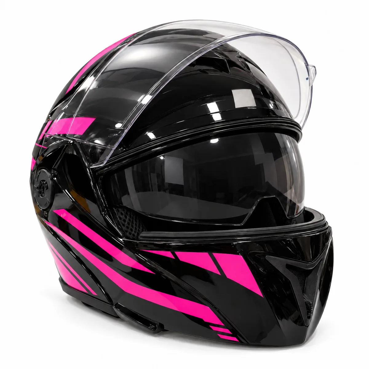 Kaciga za motor – crna sa roze šarama, preklopna