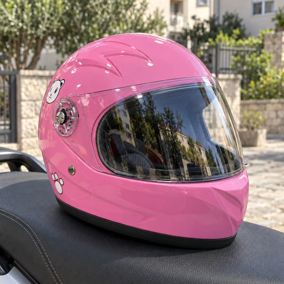 Kaciga dječija za motor – roze sa motivom pande
